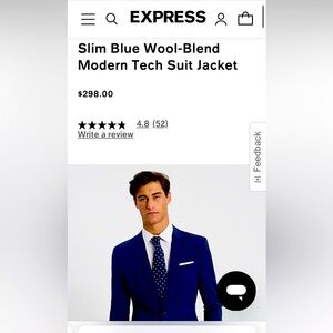 Men’s Express blue suit jacket 36S pants 28/30 excellent condition used 1 time